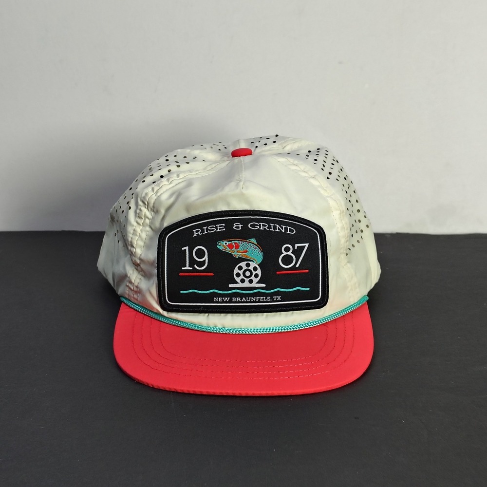 Staunch Traditional Outfitters Mens Hat OS White Red Fishing Rise Grind Snapback